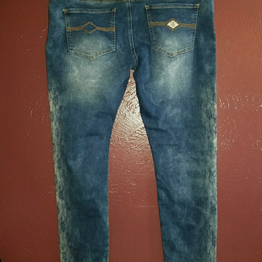 Vintage wash denim red jeans NYC